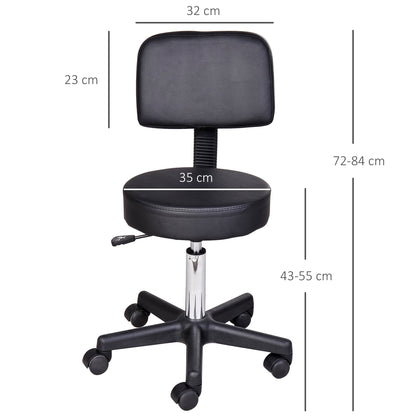 Swivel Stool with Backrest, Height-Adjustable Faux Leather Living Room Chair, Black