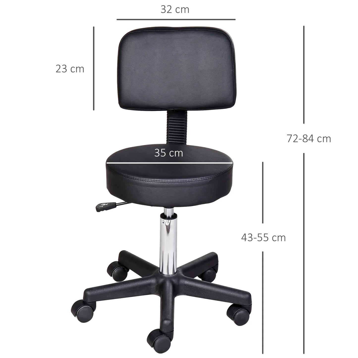 Height‑Adjustable Swivel Stool with Backrest – Black PU Leather