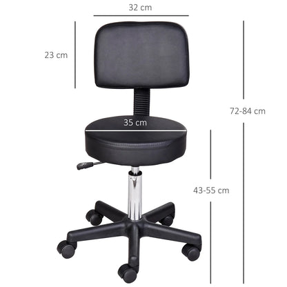Height‑Adjustable Swivel Stool with Backrest – Black PU Leather