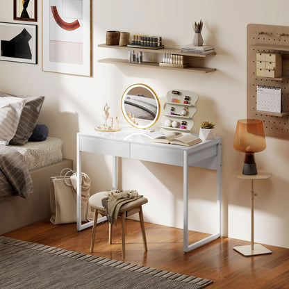 Modern Desk with 2 Drawers and Steel Legs, 100x50x75 cm, Gloss White