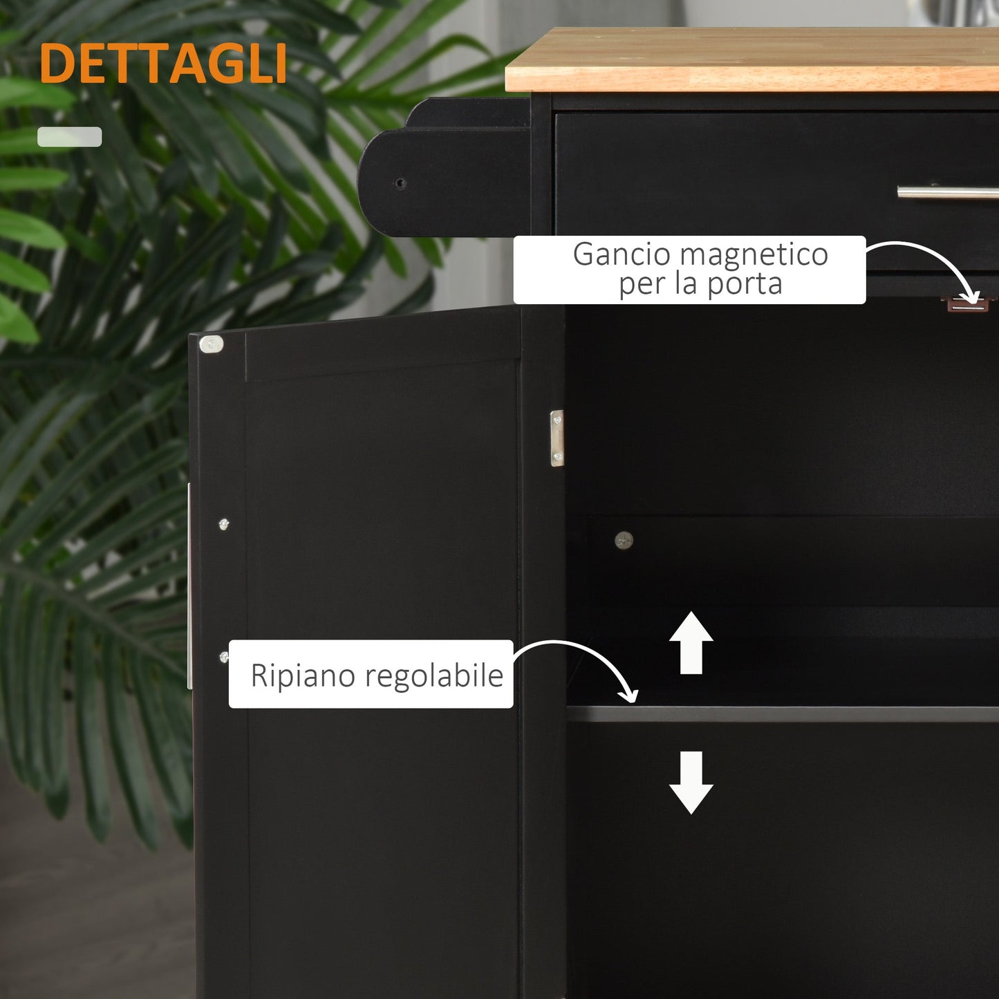 Kitchen Trolley with Drawer and Cabinet 2 Doors, Wheels and Side Bar, 83x45x91.5cm, Black