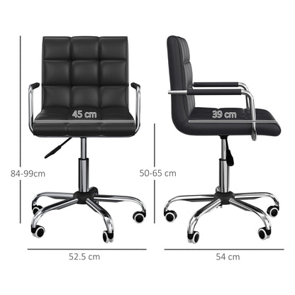 Ergonomic Office Chair in Black PU Leather, Study Chair with 5 Swivel Wheels, Padding and Adjustable Height, 52.5x54x84-99cm