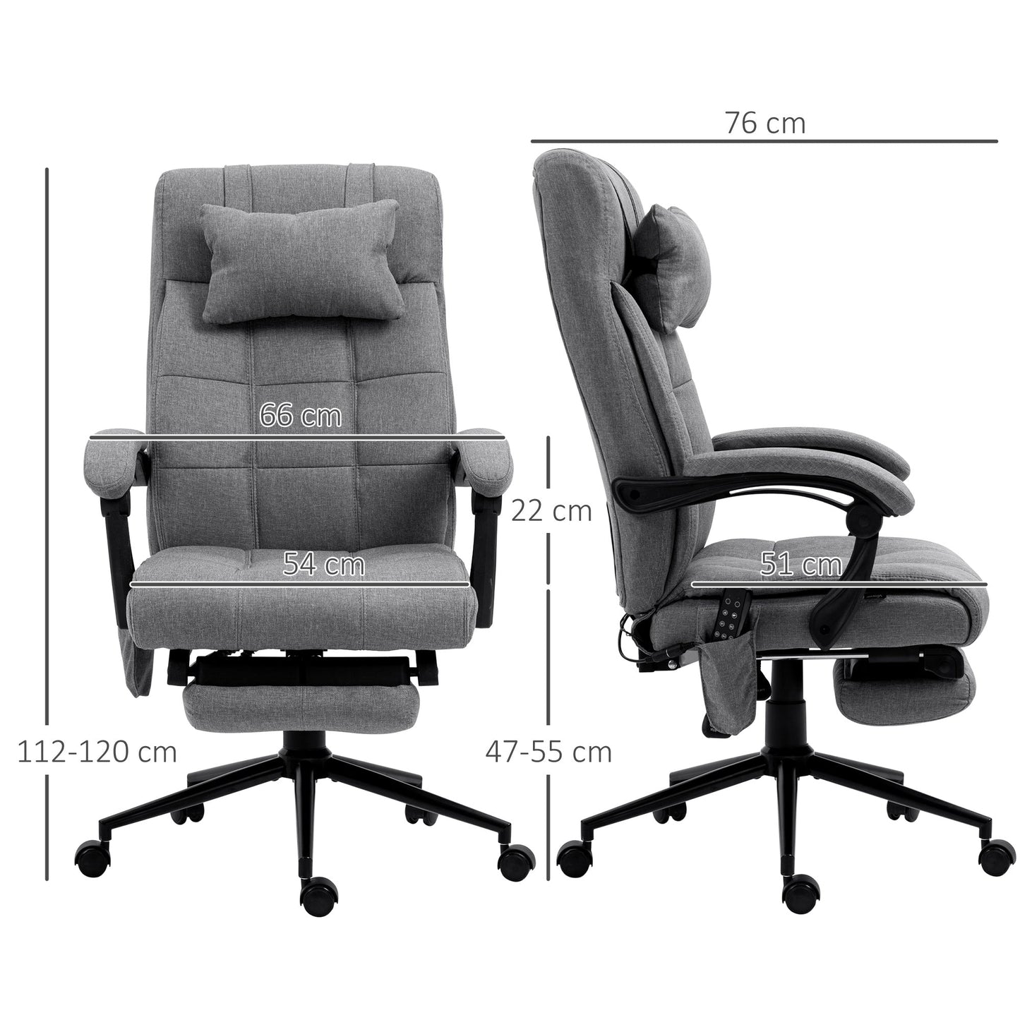 Reclining and Heating Office Chair with 6 Massage Points and 5 Modes, Gray