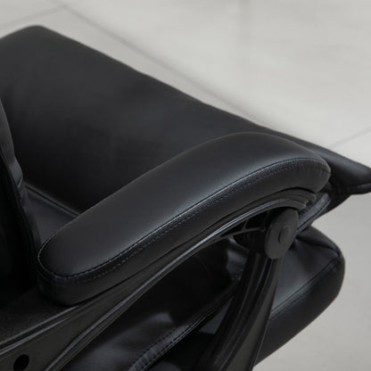 Black Faux Leather Office Chair, Height-Adjustable Executive Chair with 155° Reclining High Back and Footrest