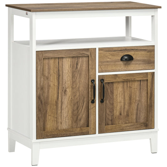 Rustic Style Kitchen Cabinet with Cabinets and Drawer, 76.6x 35x 81.5cm, White and Brown