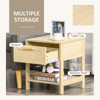 Modern Bedside Table with Drawer and Lower Shelf for Storage, in MDF, 40x40x48 cm, Wood color