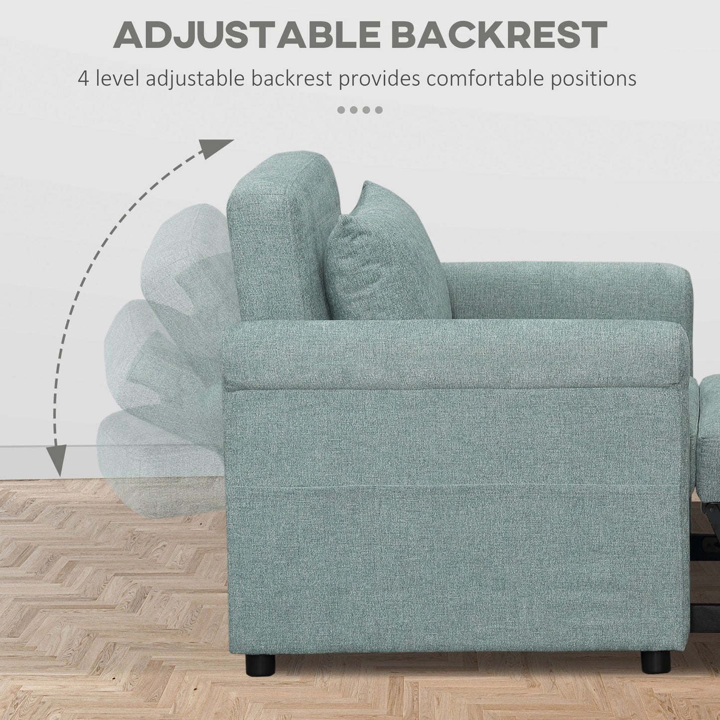 Single Sofa Bed with 4-Position Adjustable Backrest and Padded Seat, 96x84.5x87.5 cm, Green