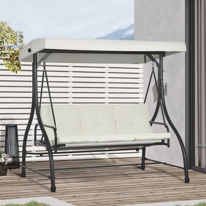 3 Seater Garden Swing Bed with Adjustable Canopy, Steel and Polyester, 195x117x175 cm, Cream and Black