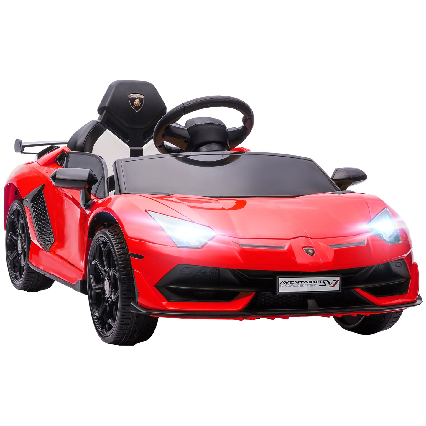 12V Electric Ride-On Toy Car for Kids with Lamborghini License, Horn and Remote Control, 107.5x63x42 cm, Red