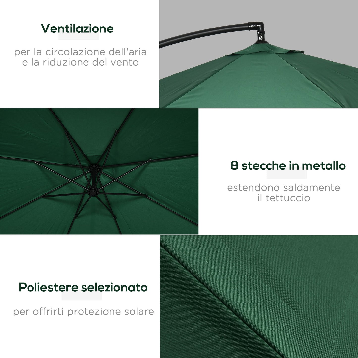 3x3m Garden Umbrella with Mosquito Net, Crank Opening and Cross Base, Green