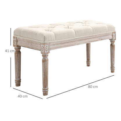 Upholstered Bed End Bench with Linen Effect Upholstery and Wooden Legs, 80x40x41cm, Beige