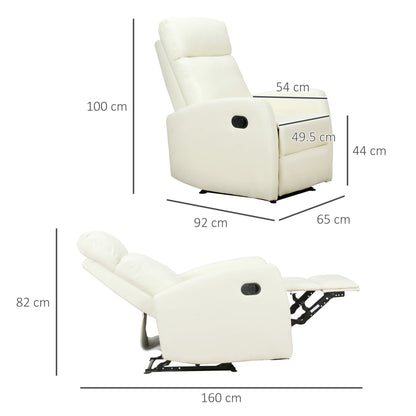 165° Reclining Relax Chair with Adjustable Footrest Ergonomic PU Leather, 65 × 92 × 100cm Cream