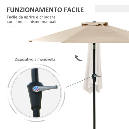 2.3x2m Tilting Garden Umbrella with Crank Opening and 6 Ribs, Khaki