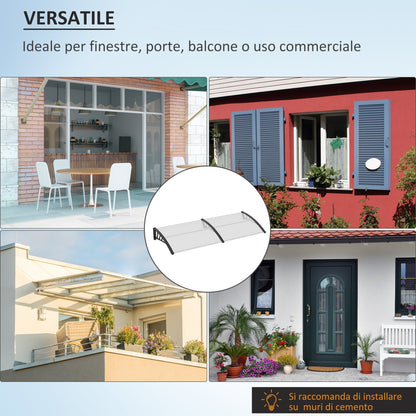 Outdoor Canopy Shelter 195x75cm in Polycarbonate and Aluminum for Balcony Windows and Doors, Transparent