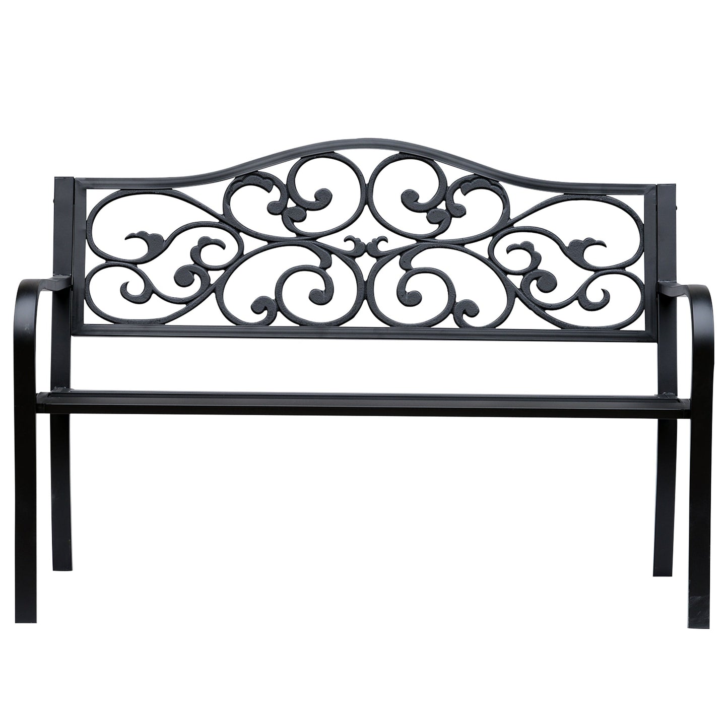 Garden bench 2 seats with ice cast iron and metal backrest, 127x60x89cm, black