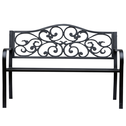 Garden bench 2 seats with ice cast iron and metal backrest, 127x60x89cm, black