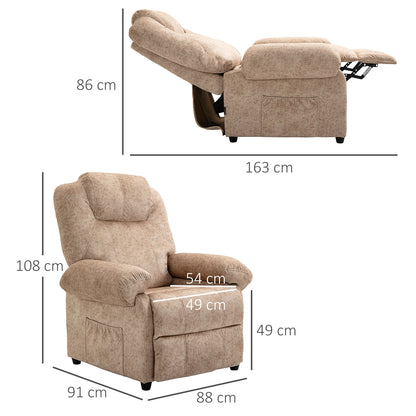 Manual Reclining Fabric Relax Chair with Removable Footrest and Side Pocket, Beige