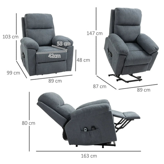 Electric Lift Massage Chair – 8 Point Vibration System, Remote Control & Footrest, 135° Recline Grey
