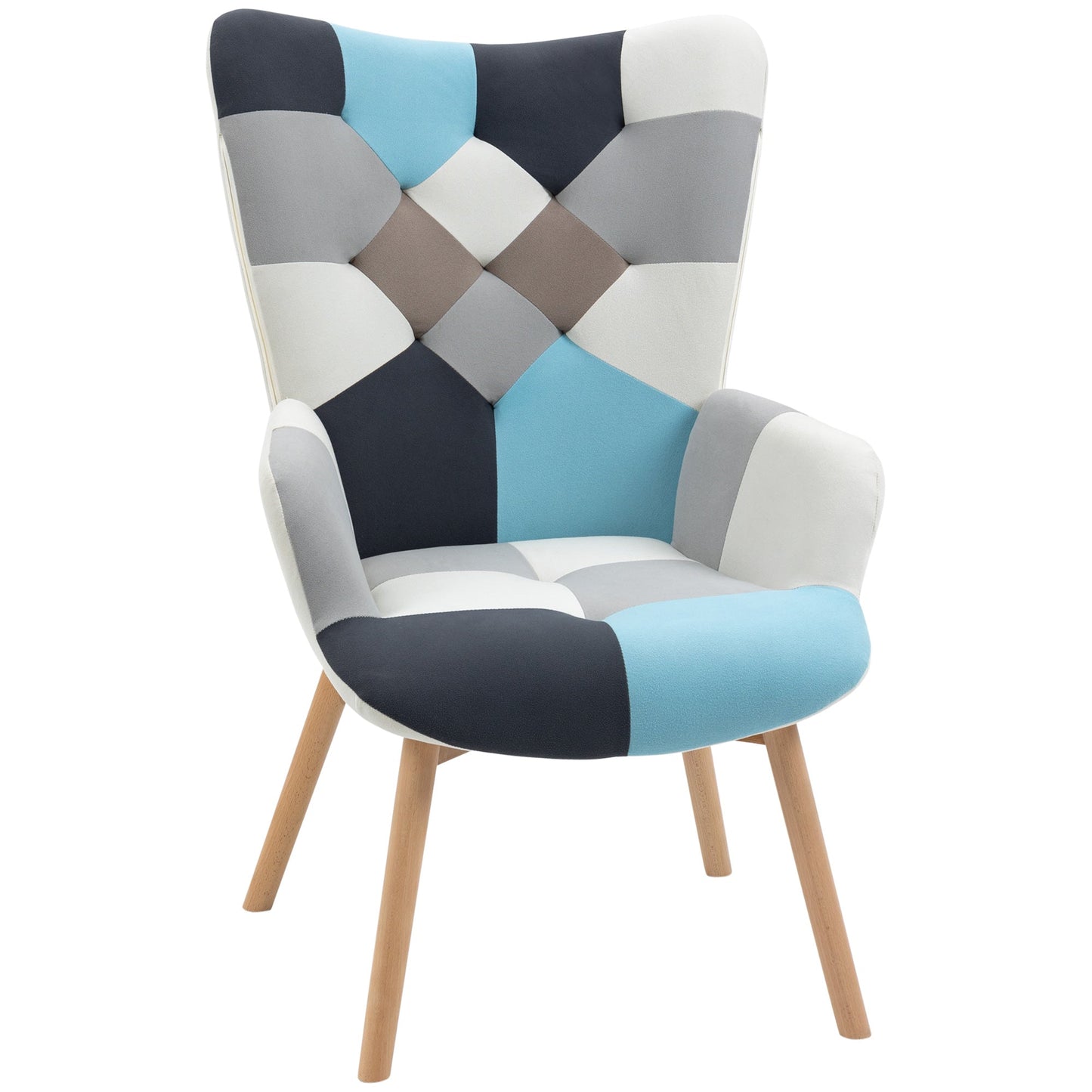 Quilted Velvet Bedroom Armchair with Wooden Legs, 66x76x98cm, Multicolor