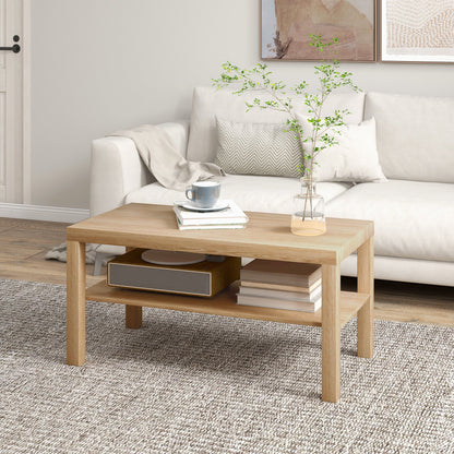 Rectangular Coffee Table with Large Shelf, 90×45×44.5 cm, Natural Wood