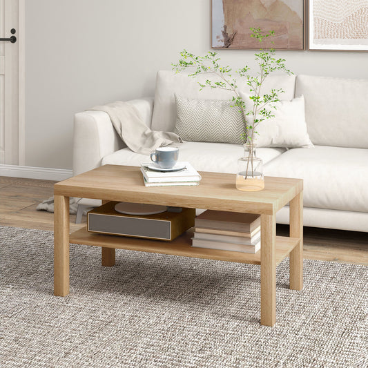 Rectangular Coffee Table with Large Shelf, 90×45×44.5 cm, Natural Wood