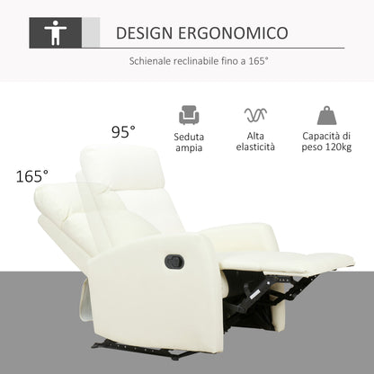 165° Reclining Relax Chair with Adjustable Footrest Ergonomic PU Leather, 65 × 92 × 100cm Cream