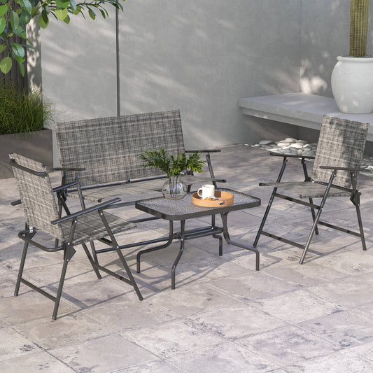 Garden Lounge Set with Glass Coffee Table, 2 Folding Armchairs and Sofa, Grey