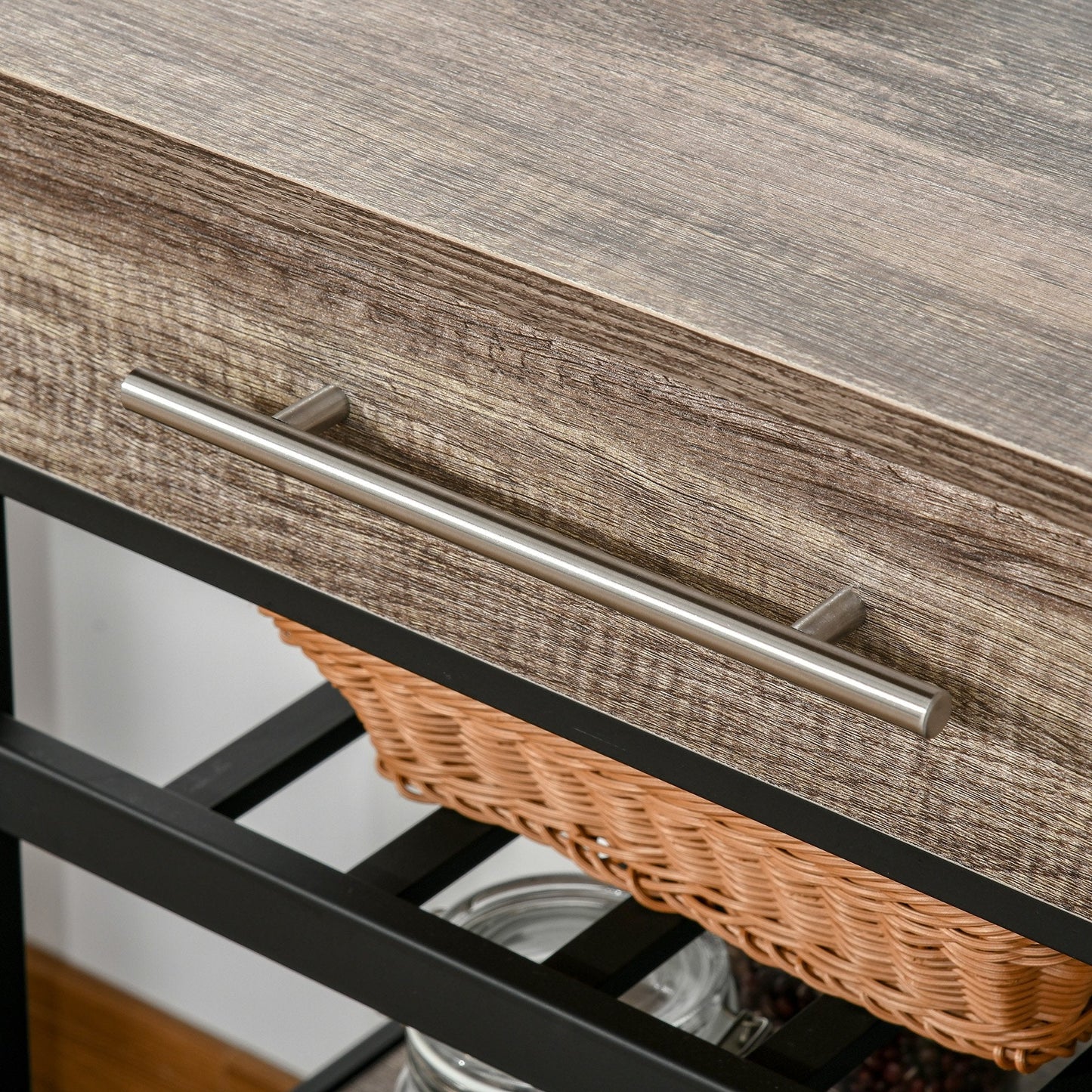 Kitchen Trolley with 3 Drawers and Shelf, Multipurpose Chipboard Cabinet, 60x50x84.5cm, Oak