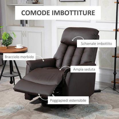 Electric Lift Recliner Chair – 145° Adjustable PU Leather Armchair with Remote and Footrest, Brown
