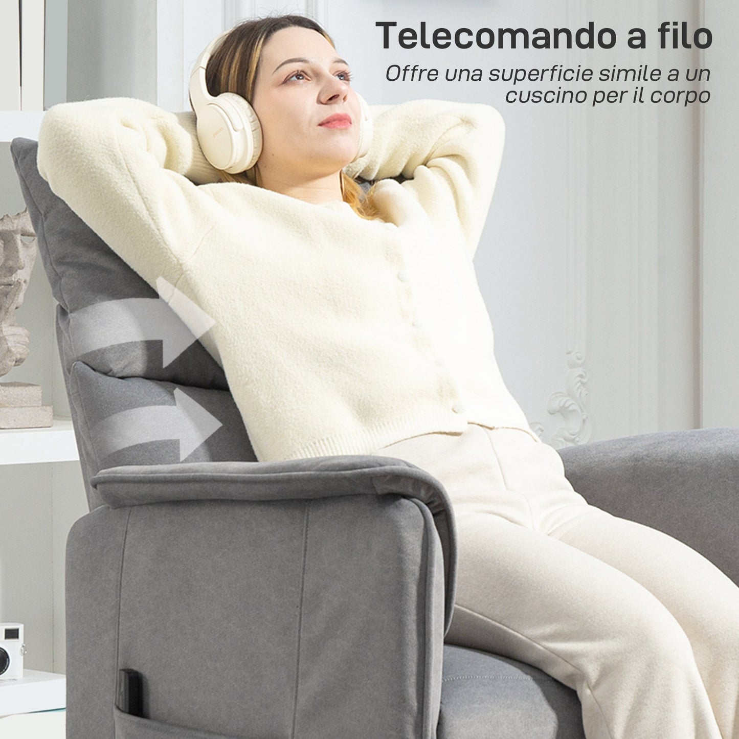 Electric Recliner Chair with Remote Control and Footrest, in Velvet Effect Fabric, 80x83x104 cm, Grey
