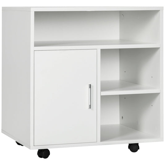 Printer Cabinet with Open Shelves and Wooden Cabinet, 60x50x65.5cm, White