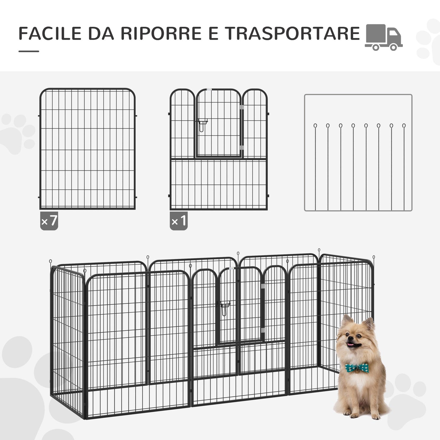 Dog Playpen and Puppy Playpen, Modular Indoor and Outdoor Dog Playpen in Metal and Steel 8 Panels 80x100cm