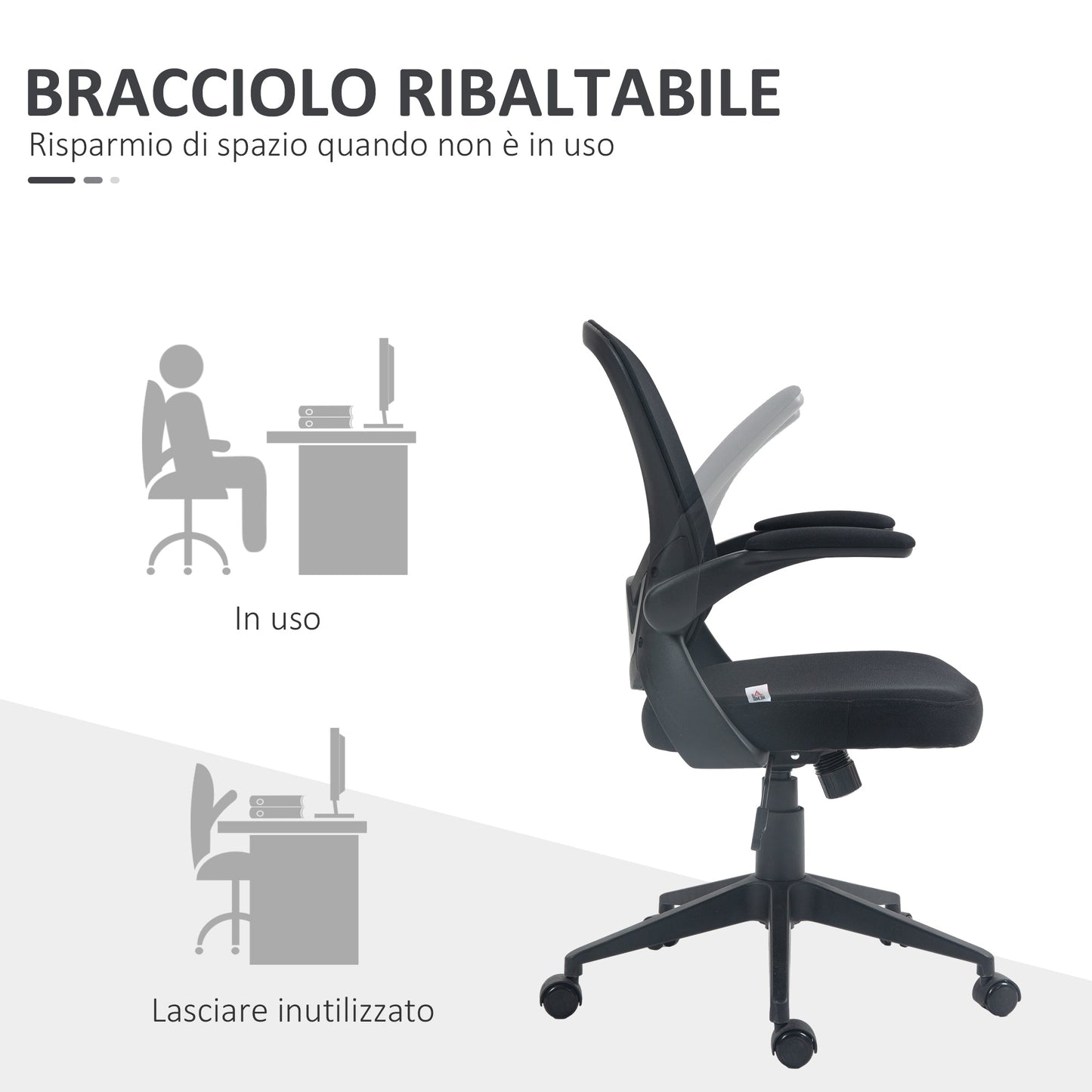 Ergonomic Office Chair with Adjustable Height, Flip-Up Armrests and Mesh Fabric, Black
