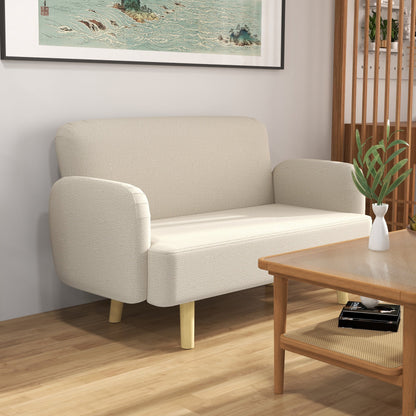 Modern 2-Seater Sofa Velvet Effect with Thick Padding, 140x74x79cm, Cream White