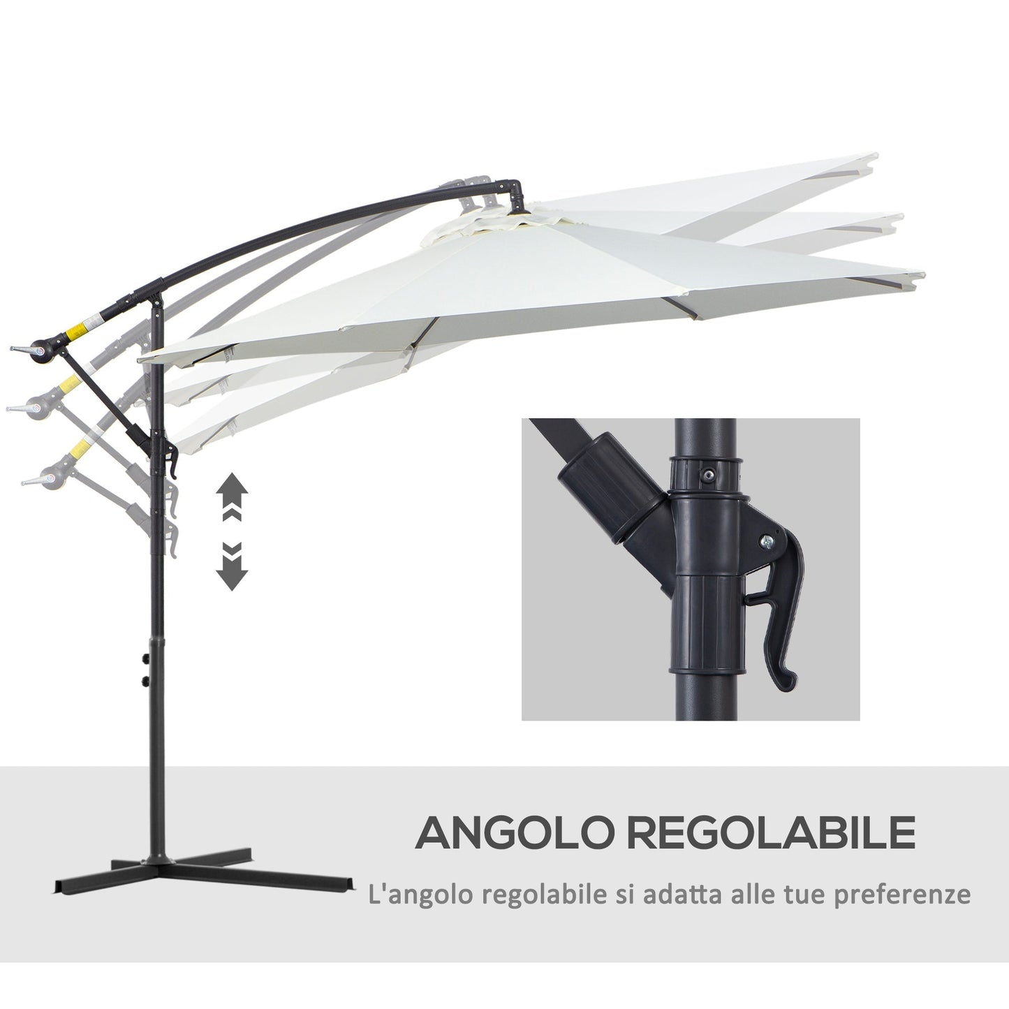 Outdoor Umbrella 3x2.5m with Crank, in Steel and Anti-UV Polyester, Cream