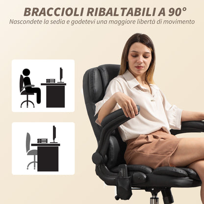 4-Point Massage Office Chair with Heater and Flip-Up Armrests, Black