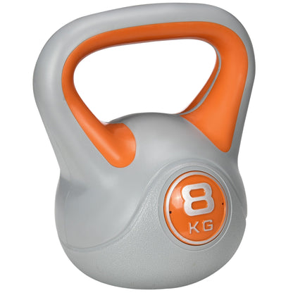 Kettlebell 8kg in PU and Sand with Flat Base and Handle for Deadlifts, Squats and Lifts, 20x14x24 cm, Orange