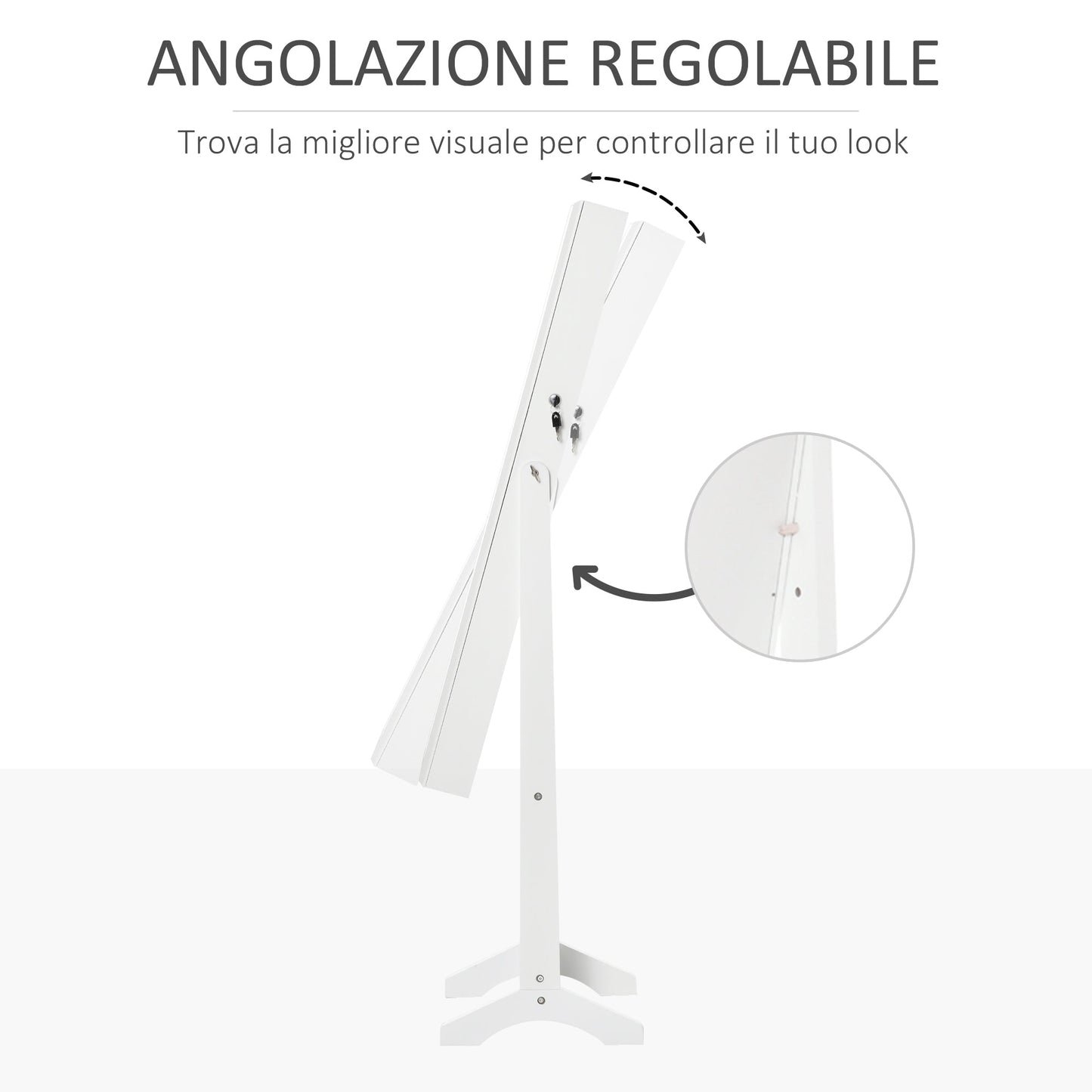 Lockable Jewelry Cabinet with Mirror and Organizer for Rings, Necklaces and Earrings, White