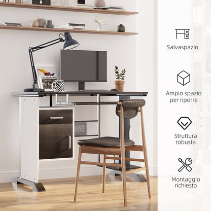 Desk PC office door with wooden drawers, 100x52x75cm, walnut color