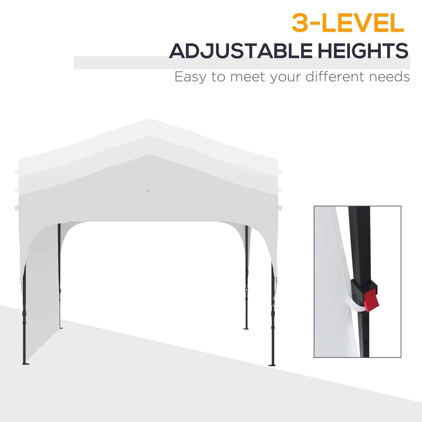 3x3 m Garden Gazebo with Adjustable Height on 3 Levels, in Polyester and Steel, White