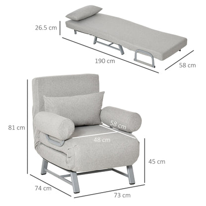 Single Reclining Chair with 5-Level Backrest and Extra Cushion, Fabric and Metal, 73x74x81cm, Grey