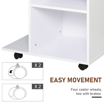 Wooden Printer Cabinet with 4 Wheels, Adjustable Shelf and CPU Tray, White