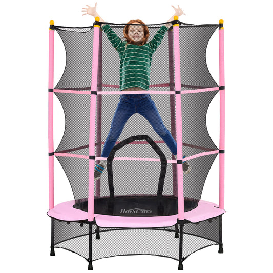 Children's Trampoline with Safety Net and Padded Poles Ages 3-10 Years, Ø140 x 190 cm, Pink