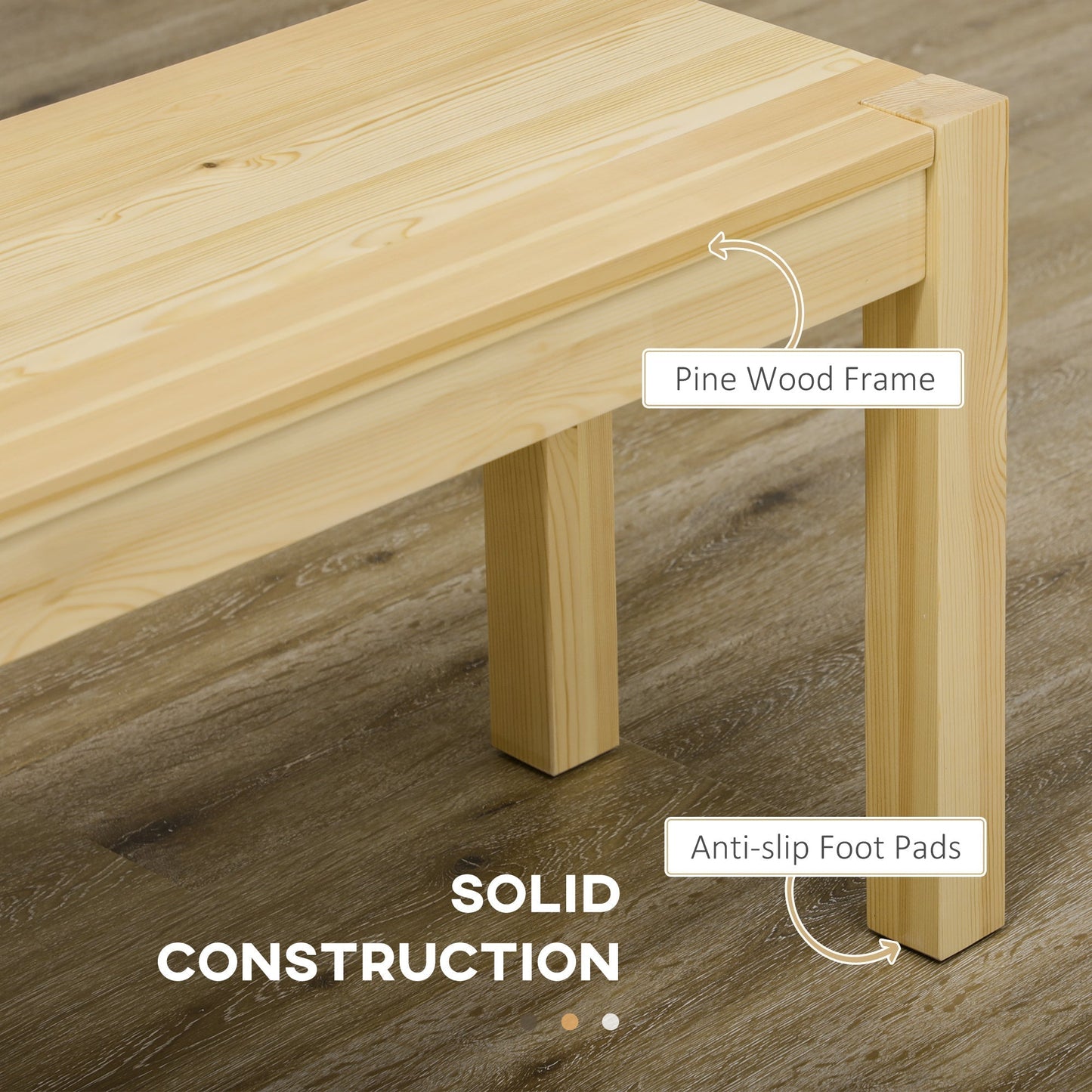 3-Seater Pine Wood Kitchen Bench, 150Lx33x45cm, Wood Color