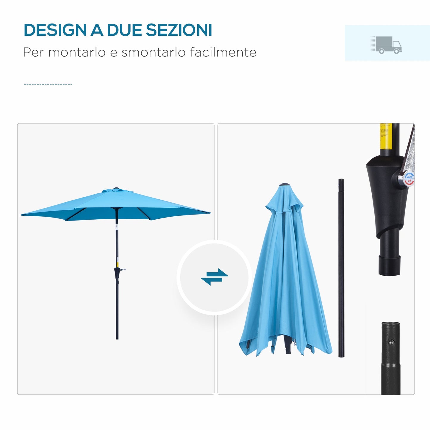 Garden Umbrella Ø2.6x2.4 m with Crank and Tilting Head in Aluminum and Polyester, Blue