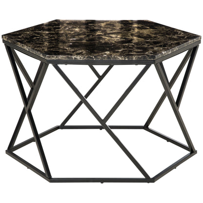 Modern Living Room Table with Marble Effect and MDF and steel structure, 81x70x51.2 cm, Black