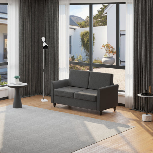 Sofa two places padded with dark Grey linen coating 141 x 70 x 78cm