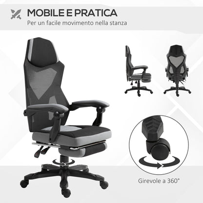 Ergonomic Office Chair with Reclining Backrest, Retractable Footrest, Adjustable Height, Grey
