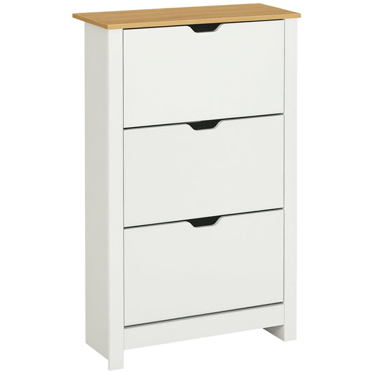Slim Shoe Rack for 18 Pairs of Shoes, 3 Drawers with 2 Adjustable and Removable Shelves, 72x26x112 cm, White