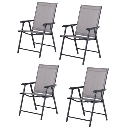 Set of 4 Folding Outdoor Chairs in Steel and Textilene for Garden, Veranda, Terrace, Grey, 58 x 64 x 94cm